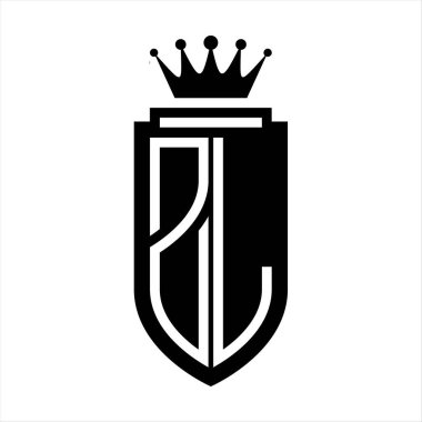 ZL Vector logo initials shield with royal crown minimalist, elegant style with inside shield outline