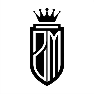 ZM Vector logo initials shield with royal crown minimalist, elegant style with inside shield outline