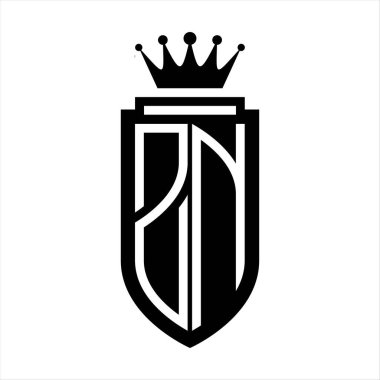 ZN Vector logo initials shield with royal crown minimalist, elegant style with inside shield outline