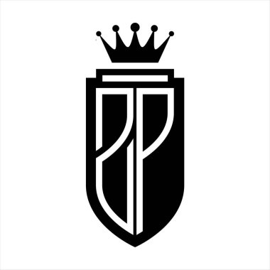 ZP Vector logo initials shield with royal crown minimalist, elegant style with inside shield outline