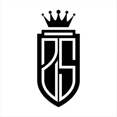ZS Vector logo initials shield with royal crown minimalist, elegant style with inside shield outline