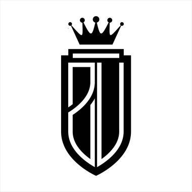 ZU Vector logo initials shield with royal crown minimalist, elegant style with inside shield outline