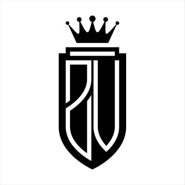 ZV Vector logo initials shield with royal crown minimalist, elegant style with inside shield outline