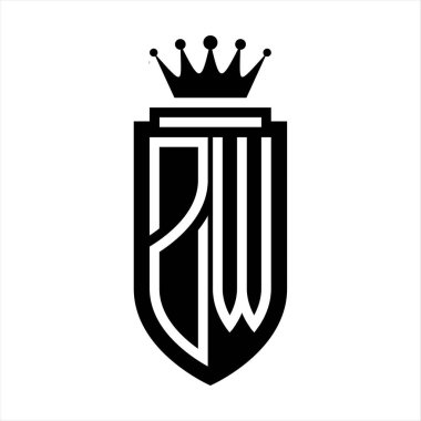 ZW Vector logo initials shield with royal crown minimalist, elegant style with inside shield outline