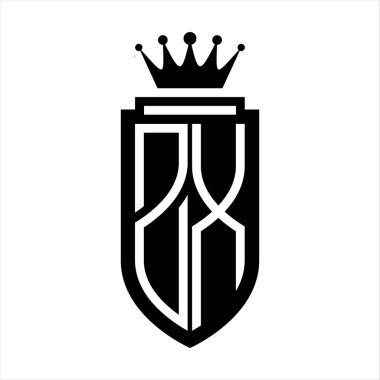 ZX Vector logo initials shield with royal crown minimalist, elegant style with inside shield outline