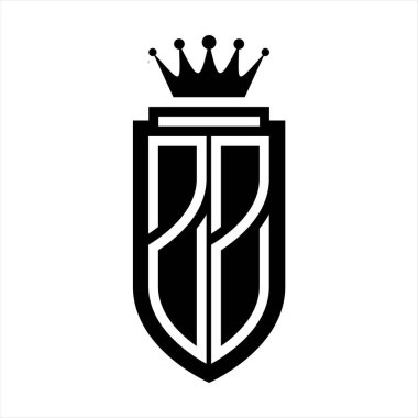 ZZ Vector logo initials shield with royal crown minimalist, elegant style with inside shield outline