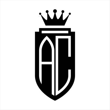 AC Vector logo initials shield with royal crown minimalist, elegant style with inside shield outline