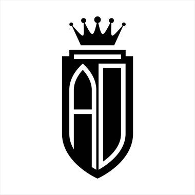 AD Vector logo initials shield with royal crown minimalist, elegant style with inside shield outline