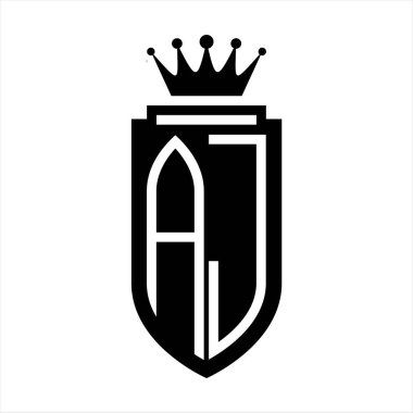 AJ Vector logo initials shield with royal crown minimalist, elegant style with inside shield outline