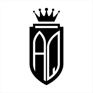 AQ Vector logo initials shield with royal crown minimalist, elegant style with inside shield outline