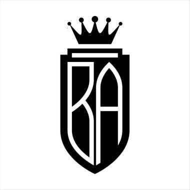 BA Vector logo initials shield with royal crown minimalist, elegant style with inside shield outline