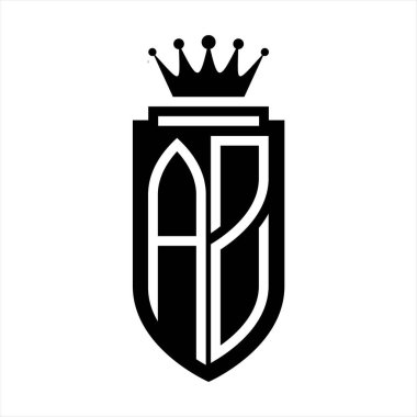AZ Vector logo initials shield with royal crown minimalist, elegant style with inside shield outline