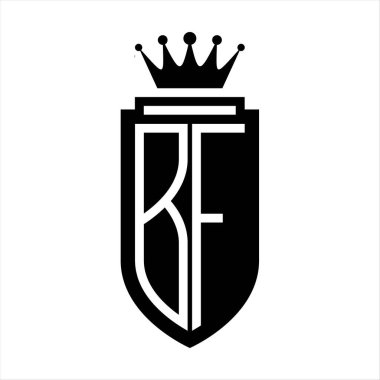 BF Vektör logosu Kraliyet Taç Minimalist baş harfleri, zarif bir stil ve iç kalkan çizgisi.