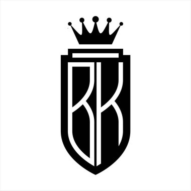 BK Vektör logosu Kraliyet Kraliyet Taç Minimalist baş harfleri, zarif bir stil ve iç kalkan çizgisi.
