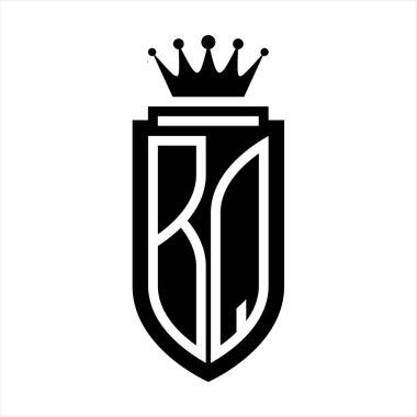 BQ Vektör logosu Kraliyet Taç Minimalist baş harfleri, zarif bir stil ve iç kalkan çizgisi.