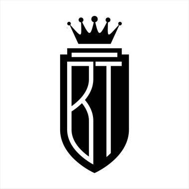BT Vektör logosu Kraliyet Taç Minimalist baş harfleri, zarif bir stil ve iç kalkan çizgisi.