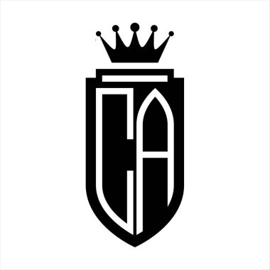 CA Vektör logosu Kraliyet Taç Minimalist baş harfleri, zarif bir stil ve kalkanın iç hatları.
