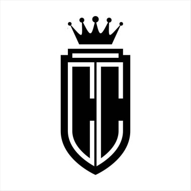 CC Vektör logosu Kraliyet Taç Minimalist baş harfleri, zarif bir stil ve iç kalkan çizgisi.