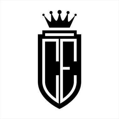 CE Vektör logosu Kraliyet Taç Minimalist baş harfleri, Kalkan çizgisi ile zarif bir stil
