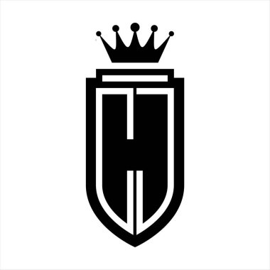 CJ Vektör logosu Kraliyet Taç Minimalist baş harfleri, zarif bir stil ve iç kalkan çizgisi.