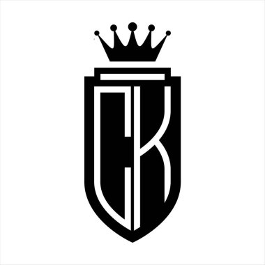 CK Vektör logosu, kraliyet tacının baş harfleri, minimalist, kalkanın iç hatlarıyla zarif bir tarz.