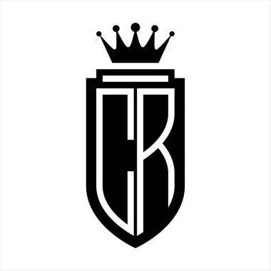CR Vektör logosu Kraliyet Taç Minimalist baş harfleri, zarif bir stil ve iç kalkan çizgisi.