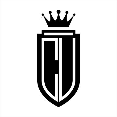 CU Vektör logosu Kraliyet Taç Minimalist baş harfleri, zarif bir stil ve iç kalkan çizgisi.