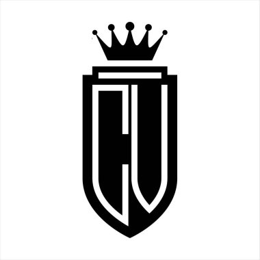 CV Vektör logosu Kraliyet Taç Minimalist baş harfleri, zarif bir stil ve iç kalkan çizgisi.