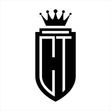 CT Vektör logosu Kraliyet Taç Minimalist 'i ile baş harf kalkanı, Kalkan dış hatları ile zarif stil
