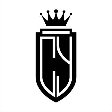 CY Vektör logosu Kraliyet Taç Minimalist baş harfleri, zarif bir stil ve iç kalkan çizgisi.