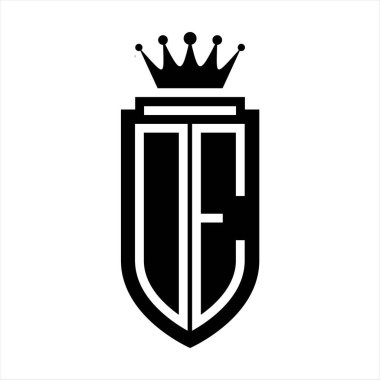 De Vector logosu Kraliyet Taç Minimalist baş harfleri, zarif bir stil ve kalkanın iç hatları.