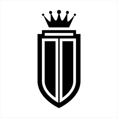 DD Vektör logosu Kraliyet Taç Minimalist baş harfleri, zarif bir stil ve iç kalkan çizgisi.