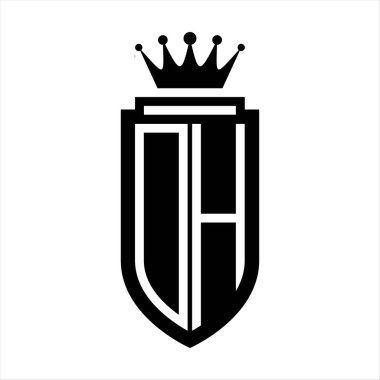 DH Vektör logosu Kraliyet Taç Minimalist baş harfleri, zarif bir stil ve iç kalkan çizgisi.