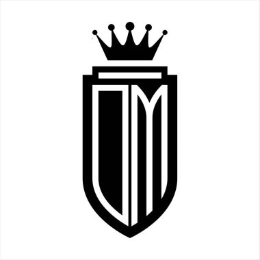 DM Vektör logosu Kraliyet Taç Minimalist baş harfleri, zarif bir stil ve iç kalkan çizgisi.