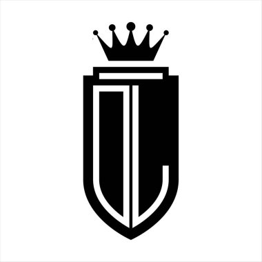 DL Vektör logosu Kraliyet Taç Minimalist baş harfleri, zarif bir stil ve iç kalkan çizgisi.
