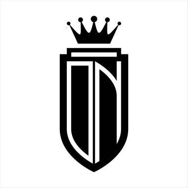 DN Vektör logosu Kraliyet Taç Minimalist baş harfleri, zarif bir stil ve iç kalkan çizgisi.