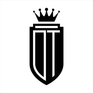 DT Vektör logosu Kraliyet Taç Minimalist baş harfleri, zarif bir stil ve iç kalkan çizgisi.