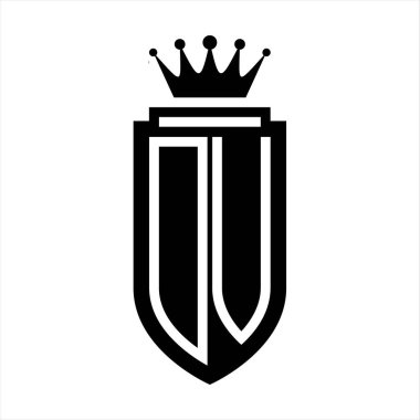 DV Vektör logosu Kraliyet Taç Minimalist baş harfleri, zarif bir stil ve iç kalkan çizgisi.