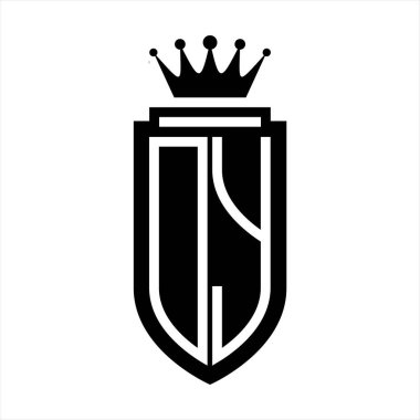 DY Vector logosu Kraliyet Taç Minimalist baş harfleri, zarif bir stil ve kalkanın iç hatları.