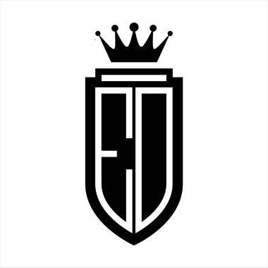 ED Vektör logosu Kraliyet Taç Minimalist baş harfleri, zarif bir stil ve kalkanın iç hatları.