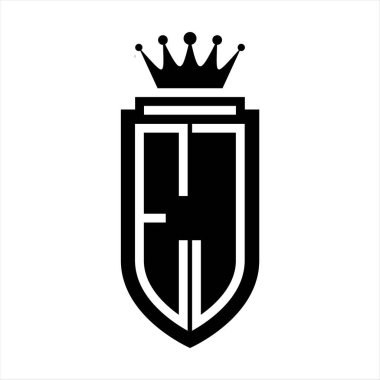 EJ Vektör logosu Kraliyet Taç Minimalist baş harfleri, zarif bir stil ve iç kalkan çizgisi.