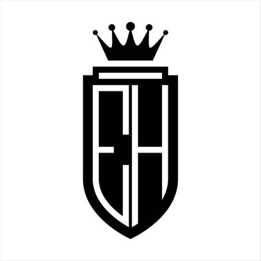 EH Vektör logosu Kraliyet Taç Minimalist baş harfleri, zarif bir stil ve iç kalkan çizgisi.