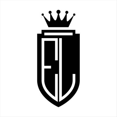EL Vector logosu Kraliyet Taç Minimalist baş harfleri, zarif bir stil ve iç kalkan çizgisi.