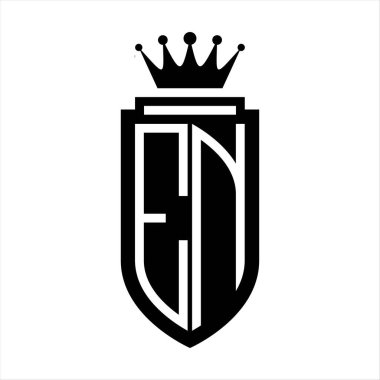 EN Vektör logosu Kraliyet Taç Minimalist baş harfleri, zarif bir stil ve kalkanın iç hatları.