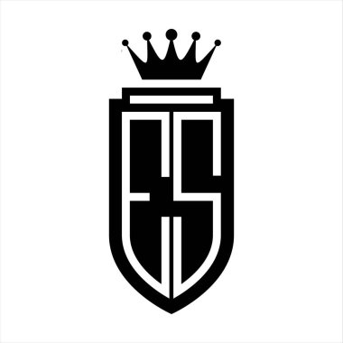 ES Vektör logosu Kraliyet Taç Minimalist baş harfleri, zarif bir stil ve kalkanın iç hatları.