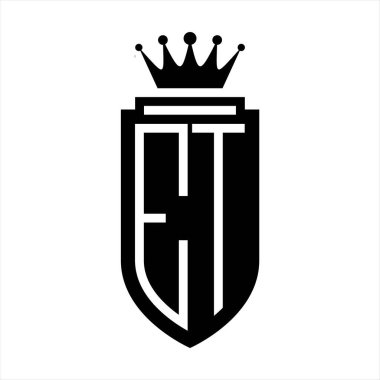 ET Vektör logosu Kraliyet Taç Minimalist baş harfleri, zarif bir stil ve iç kalkan çizgisi.