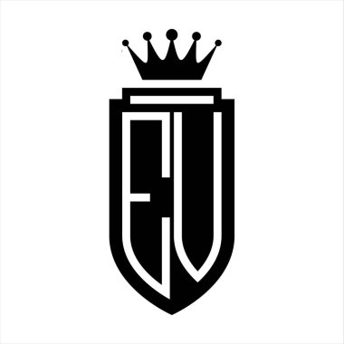 EV Vektör logosu Kraliyet Taç Minimalist baş harfleri, zarif bir stil ve iç kalkan çizgisi.