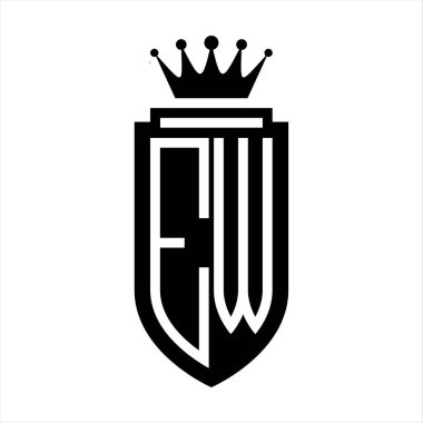 EW Vektör logosu Kraliyet Taç Minimalist baş harfleri, zarif bir stil ve iç kalkan çizgisi.