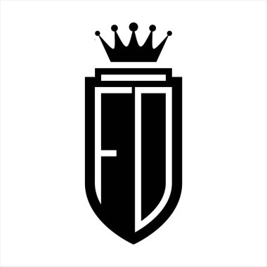 FD Vektör logosu Kraliyet Taç Minimalist baş harfleri, zarif bir stil ve iç kalkan çizgisi.