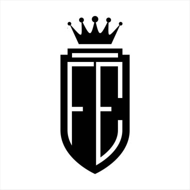 FE Vektör logosu Kraliyet Taç Minimalist baş harfleri, zarif bir stil ve iç kalkan çizgisi.